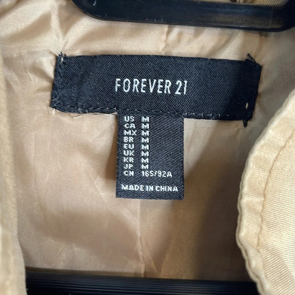 FOREVER 21 Military Jacket Khaki Tan Zip Hood Snap Flap Pockets Drawstring M - Picture 9 of 12